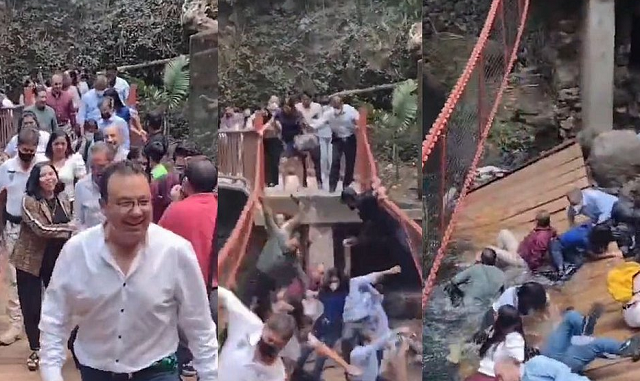 O prefeito da cidade e os vereadores que estavam na solenidade foram lançados córrego abaixo (Foto: Reprodução)