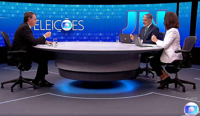 Presidente Jair Bolsonaro, candidato do PL à Presidência da República, durante entrevista ao Jornal Nacional (Foto: Reprodução)