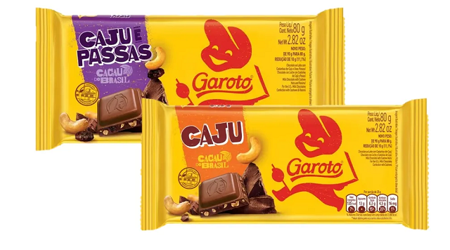 Um dos lotes é o da barra de 80g do chocolate ao leite de castanha de caju. O outro é do chocolate ao leite com Castanhas de Caju e Uvas Passas, também de 80 gramas (Foto: Reprodução)
