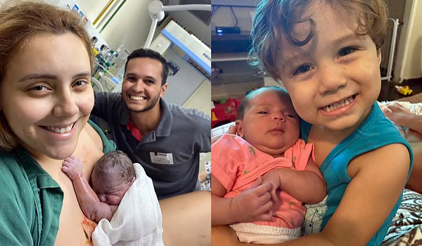A jovem sentia desconforto na barriga e, do nada, estava tendo a pequena Marina de parto normal (Foto: Reprodução)