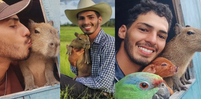 O tiktoker, que tem mais de 1 milhão de seguidores no TikTok, é famoso na rede social por mostrar a rotina da capivara, desde o acordar, até a hora de dormir (Foto: Reprodução)