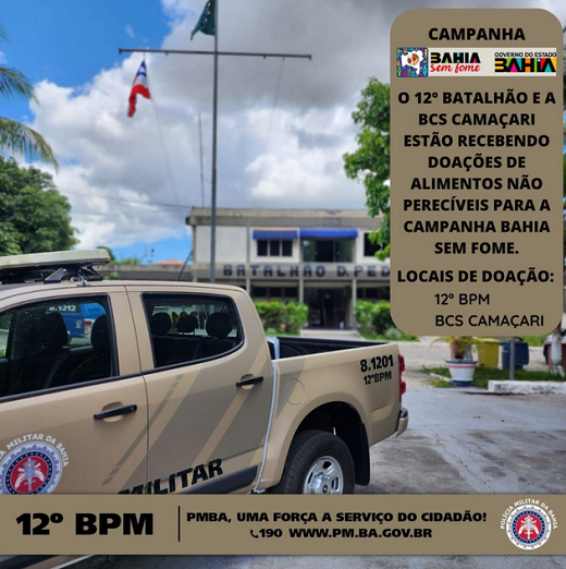 As unidades da PM em Camaçari estão recebendo as doações de segunda a sexta-feira no horário comercial (Foto: Divulgação)