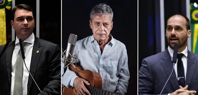 Senador e deputado federal, Flávio e Eduardo Bolsonaro, respectivamente, foram processados pelo cantor Chico Buarque (Foto: Reprodução/Câmara dos Deputados e Senado Federal)