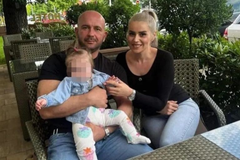 Nermin Sulejmanovic, o assassino, com a filha bebê e a vítima, Nizama Hecimovic. Criança, filha do casal, chorava o tempo todo. Rede não interrompeu transmissão e está sendo duramente criticada. Na fuga, ele matou mais duas pessoas, feriu um policial e se matou - Foto: Reprodução