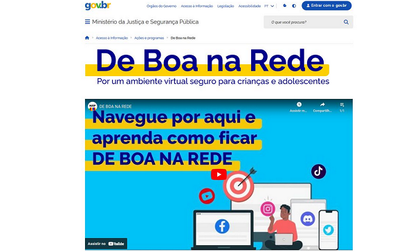 A proposta é informar, passo a passo, como pais e cuidadores podem administrar o uso de plataformas virtuais (Foto: Print/MJSP)