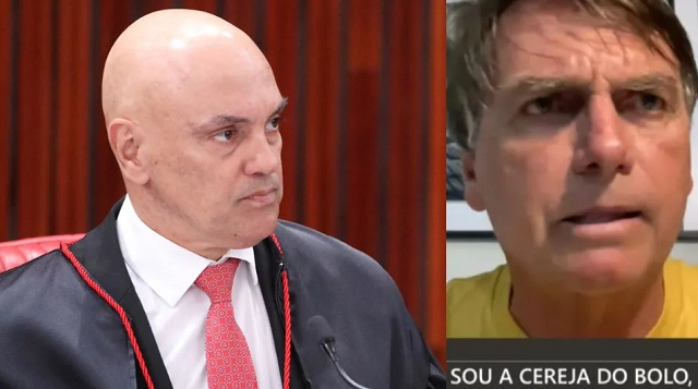 Alexandre de Moraes, no TSE, e Jair Bolsonaro em entrevista a Augusto Nunes (Foto: TSE/Reprodução/YouTube)