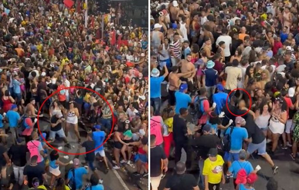 Vídeos divulgados nas redes sociais mostram ao menos quatro pessoas envolvidas na confusão (Foto: Reprodução)