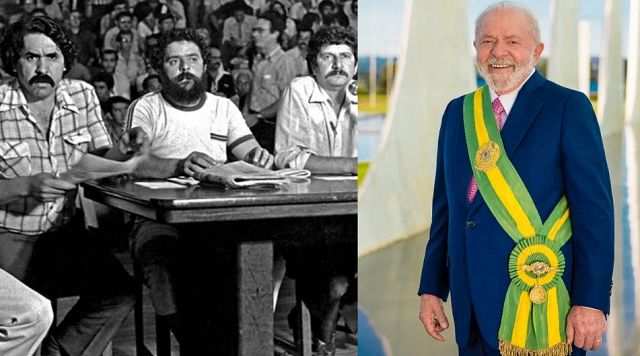 Lula na mesa de fundação do PT e na foto oficial em seu terceiro mandato presidencial (Foto: Juca Martins Instituto Lula/Ricardo Stuckert/PR)