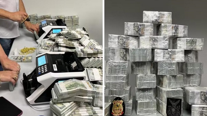 O dinheiro apreendido foi encaminhado à Caixa Econômica Federal de Curitiba, que realizou a contagem. Foto: Divulgação/Polícia Federal