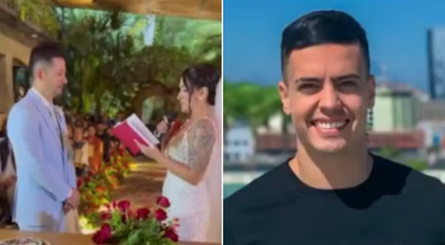 Fábio Toshiro Kikuta (esq.) morreu atropelado após sair da festa do próprio casamento; influencer Vitor Vieira Belarmino (dir) teve prisão decretada e é considerado foragido (Foto: Reprodução)
