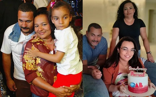 Mara com a família ao ganhar o 'BBB 6' e em 2023, celebrando conquista da filha. Foto: Carlos Ivan e Reprodução Instagram