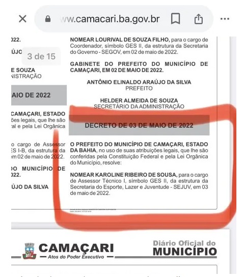 Karoline é funcionária pública, nomeada na Prefeitura desde maio de 2022
