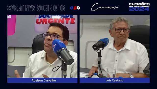 Candidato à prefeitura de Camaçari, Luiz Caetano (PT), durante sabatina na Rádio Sociedade (Foto: Montagem CFF/Fadhila Amaral)
