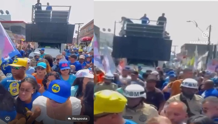 Vídeos divulgados pelos próprios militantes do time azul confirmam o relatado pelo militar. Nas imagens, é possível ver policiais tentando afastar pessoas da frente do trio enquanto algumas mulheres, entre elas a primeira-dama, gritam que não vão sair dali e se recusam a se afastar do veículo - Divulgação Web