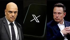 Elon Musk e o ministro do STF Alexandre de Moraes — Foto: AFP e Cristiano Mariz/Agência O Globo