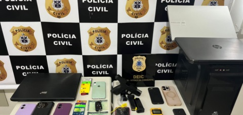 Todos os envolvidos identificados foram indiciados por furto qualificado mediante fraude, estelionato, associação criminosa e receptação. Foto: Divulgação SSP
