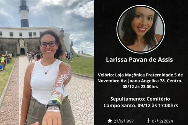 Larissa Pavan viajava com familiares em um veículo de aplicativo de Salvador para Camaçari quando foi assassinada (Foto: Reprodução/Redes Sociais)