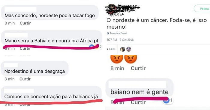 Uma série de postagens ofensivas vieram à tona na web na noite deste domingo (7) após a confirmação de Fernando Haddad (PT) na disputa do segundo turno das eleições presidenciais (Foto: Reprodução) Uma série de postagens ofensivas vieram à tona na web na noite deste domingo (7) após a confirmação de Fernando Haddad (PT) na disputa do segundo turno das eleições presidenciais (Foto: Reprodução)