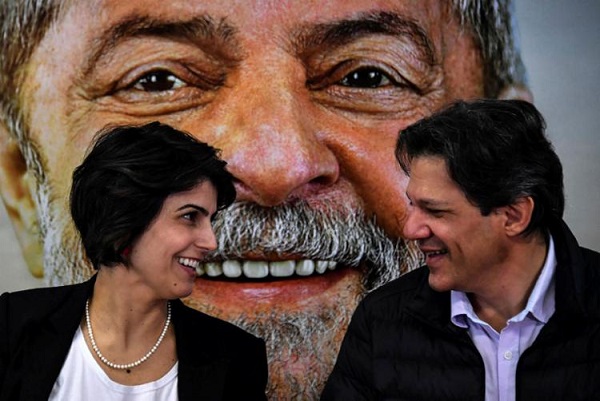Haddad assume a candidatura à presidência e Manuela o acompanha como vice (Foto: Reprodução)