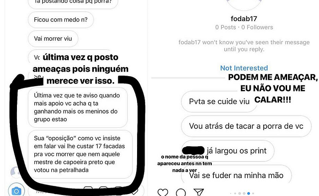 Aluna foi ameaçada de morte em uma rede social após discussões de viés político (Foto: Reprodução)