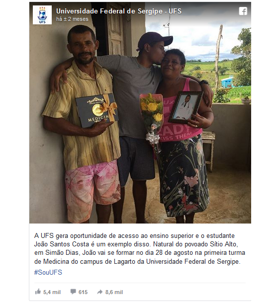 Publicação da Universidade Federal do Sergipe sobre a conquista de João (Foto: Print | Instagram) Publicação da Universidade Federal do Sergipe sobre a conquista de João (Foto: Print | Instagram)