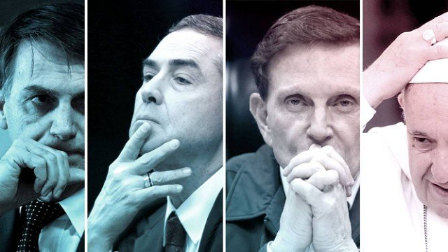 Bolsonaro, Barroso, Crivella e o papa Francisco foram autores de frases marcantes em 2018 (Foto: O Globo) Bolsonaro, Barroso, Crivella e o papa Francisco foram autores de frases marcantes em 2018 (Foto: O Globo)
