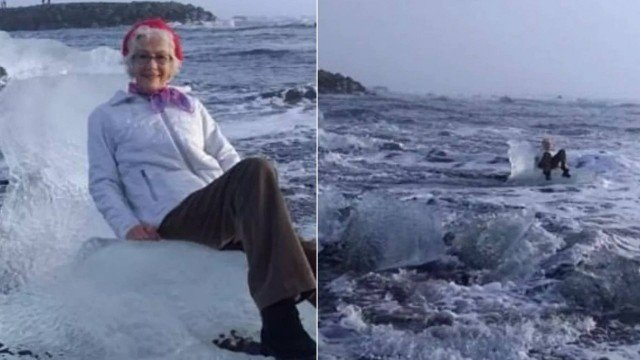 Turista sentada em 'trono de gelo' é levada pelo mar (Foto: Reprodução | ABC News) Turista sentada em 'trono de gelo' é levada pelo mar (Foto: Reprodução | ABC News)