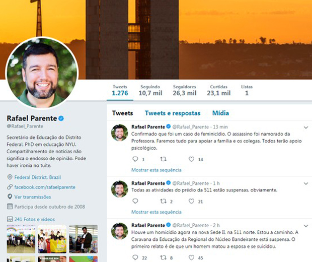 Nas redes sociais, Rafael confirmou o caso de feminicídio e revelou que todas as atividades do prédio foram suspensas (Foto: Reprodução)