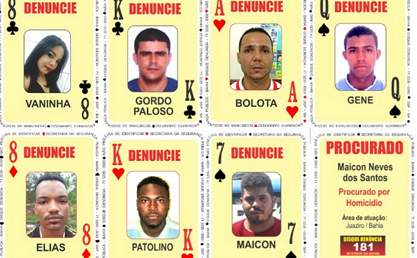 A ferramenta de denúncia, utilizada pela pasta desde 2011, agora tem novas sete cartas que, de acordo com a SSP-BA, representa a figura de sete homicidas, sendo seis homens e uma mulher (Foto: Divulgação)