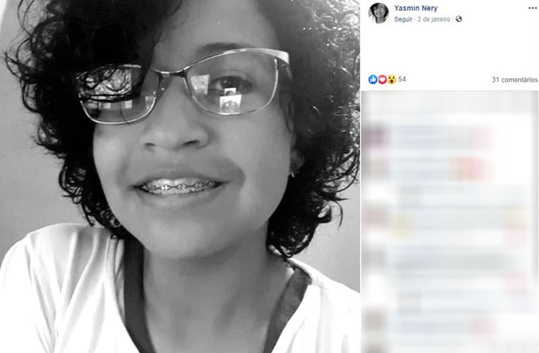 Iasmin da Silva Nery, de 16 anos, foi encontrada morta e esquartejada na tarde desta segunda-feira (Foto: Reprodução) 