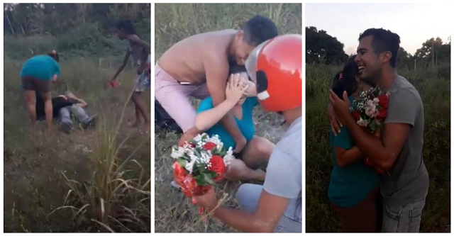 Homem se fingiu de morto para propor a troca de alianças (Foto: Reprodução)